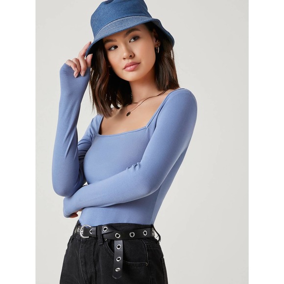 Long sleeve Square Neck Form Fitted Tee white - Picture 10 of 11